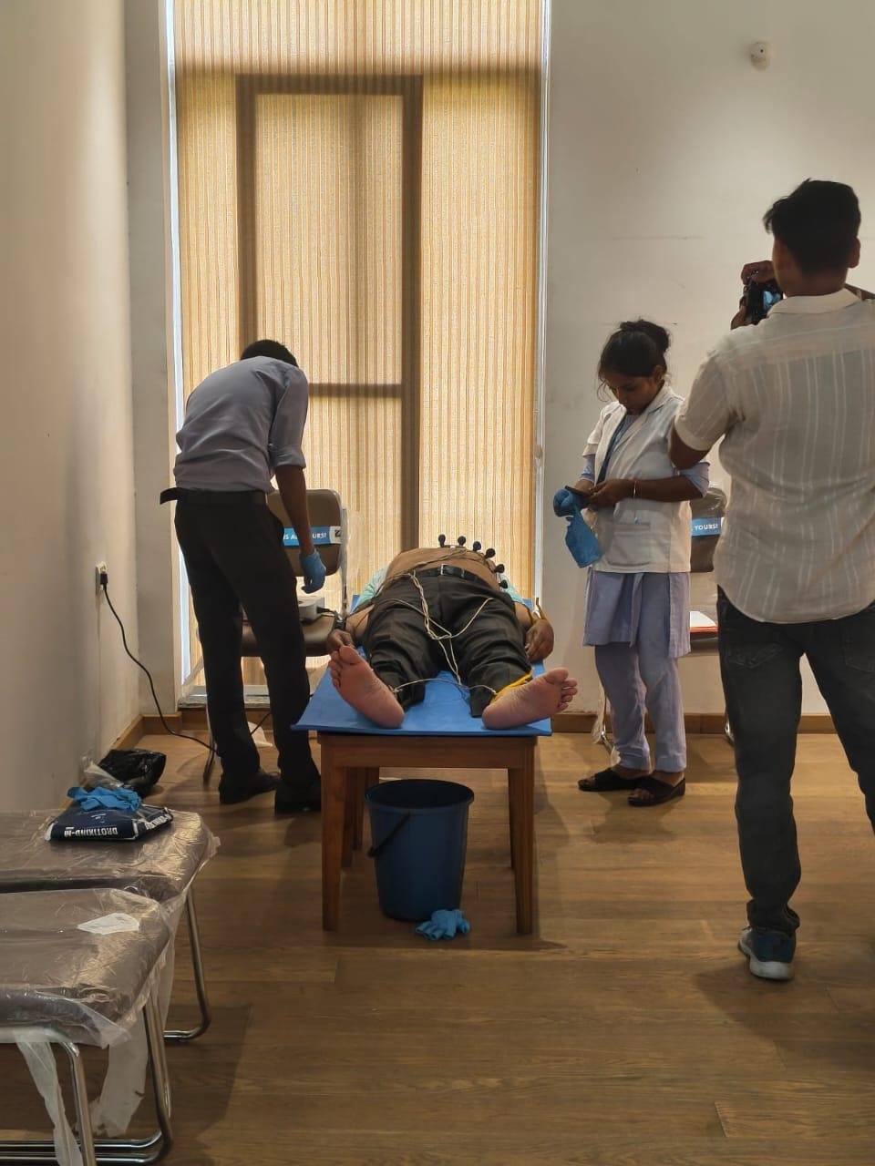Medical screening activity inside a room